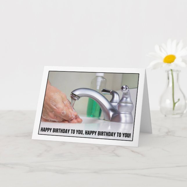 Happy Birthday Hand Washing Coronavirus Humour Card (Small Plant)