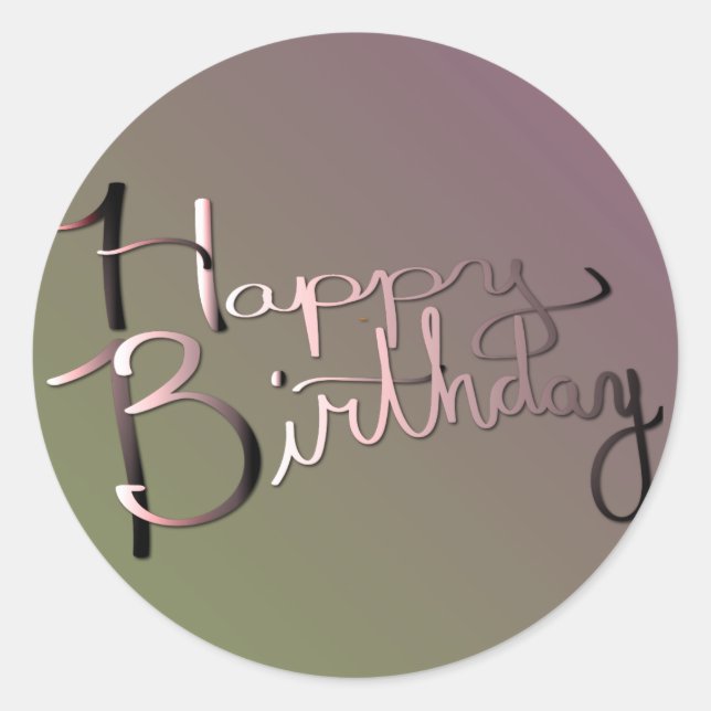 "Happy Birthday!" Hand-written Gradient Plum Moss Classic Round Sticker (Front)
