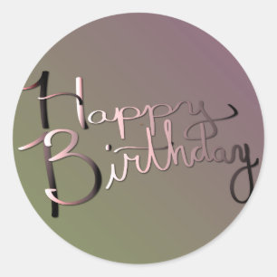 "Happy Birthday!" Hand-written Gradient Plum Moss Classic Round Sticker