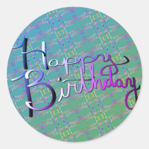 "Happy Birthday!" Hand-written Gradient Rainbow Classic Round Sticker