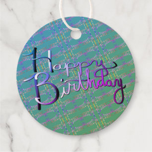 "Happy Birthday!" Hand-written Gradient Rainbow Favour Tags