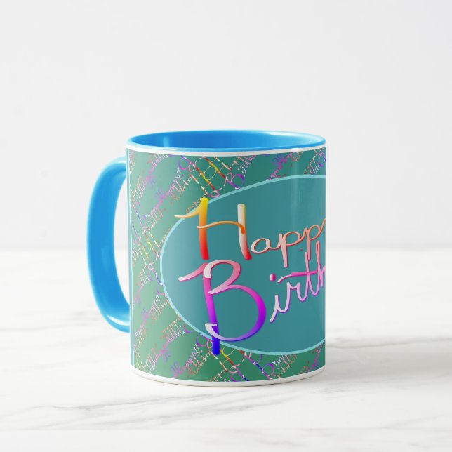"Happy Birthday" Hand Written Mug (Front Left)