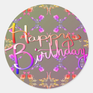 "Happy Birthday!"Hand-written Rose Hearts Grey Cla Classic Round Sticker