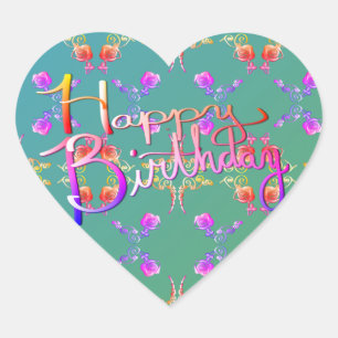 "Happy Birthday!"Hand-written Rose Hearts Heart Heart Sticker