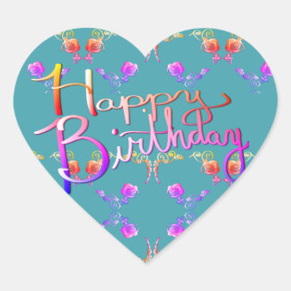 "Happy Birthday!"Hand-written Rose Hearts Heart Heart Sticker