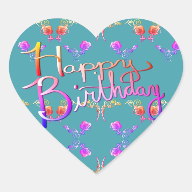 "Happy Birthday!"Hand-written Rose Hearts Heart Heart Sticker (Front)
