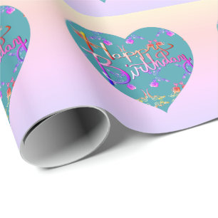 "Happy Birthday!"Hand-written Rose Hearts Heart Wrapping Paper