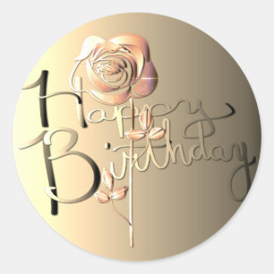 "Happy Birthday!" Hand-written Sepia Vendredi Rose Classic Round Sticker