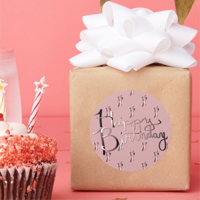 "Happy Birthday!" Hand-written w/Ballet Shoes Classic Round Sticker (Party)