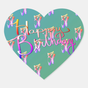 "Happy Birthday!"Hand-written w/ Ballet Toe Shoes Heart Sticker