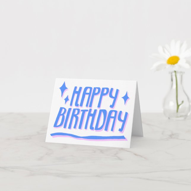 HAPPY BIRTHDAY Handlettered Blue Customised Card (Small Plant)