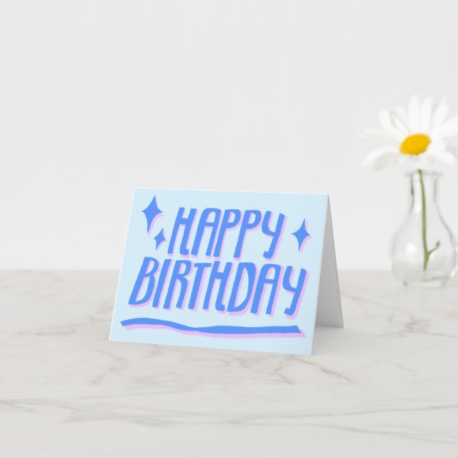 HAPPY BIRTHDAY Handlettered Blue Customised Card (Small Plant)