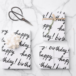 HAPPY BIRTHDAY Handlettering Pattern Black White Wrapping Paper Sheet