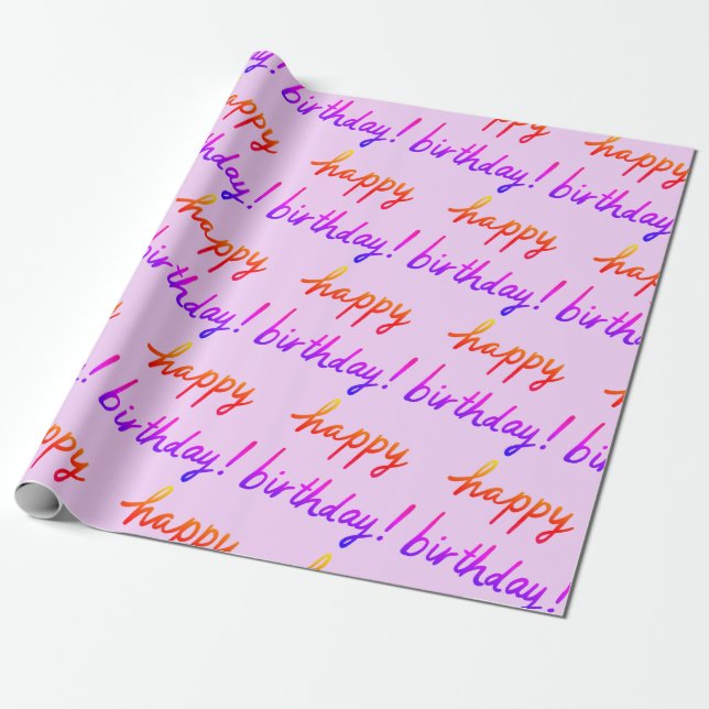 HAPPY BIRTHDAY Handlettering Pattern Colourful Pin Wrapping Paper (Unrolled)
