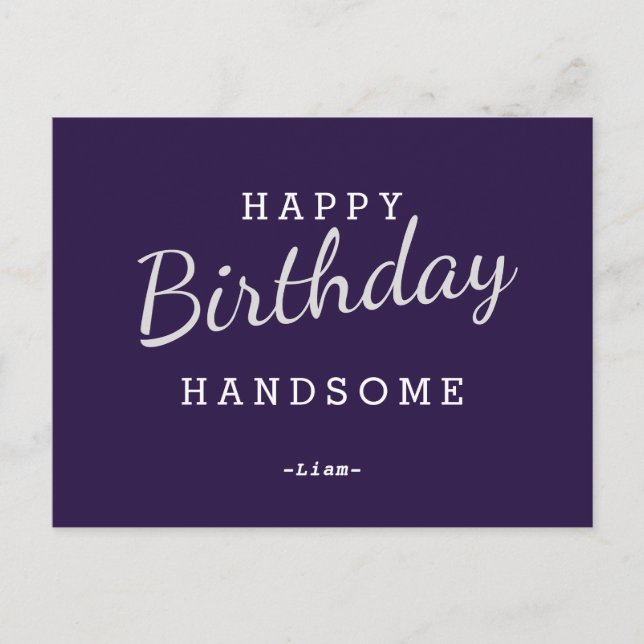 Happy Birthday Handsome Purple Birthday Postcard (Front)