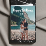 Happy Birthday Handwriting Script Photo Card<br><div class="desc">Modern Happy Birthday greeting card features a handwritten calligraphy font. Add your own photo on the front and message inside the card.</div>
