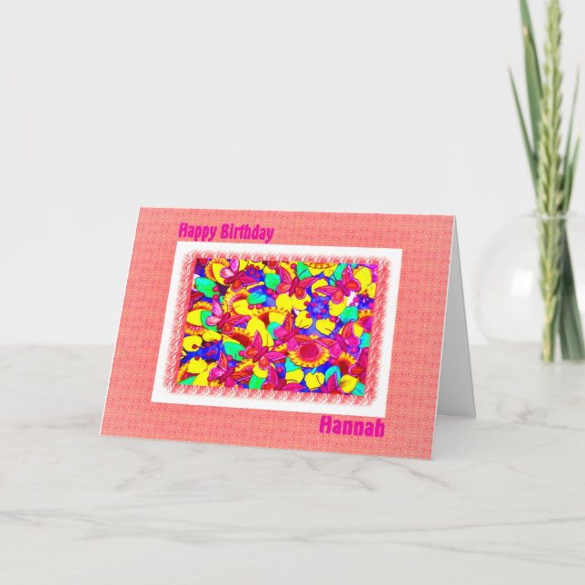 Happy Birthday Hannah in Peachy Pink Card (Front)