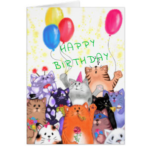 Happy Birthday - Happy Cat Party Cartoon Drawing