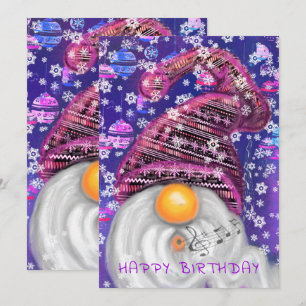 Happy Birthday - Happy Gnome In Purple Hat Sings