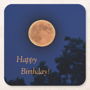 Happy Birthday Harvest Moon Square Paper Coaster