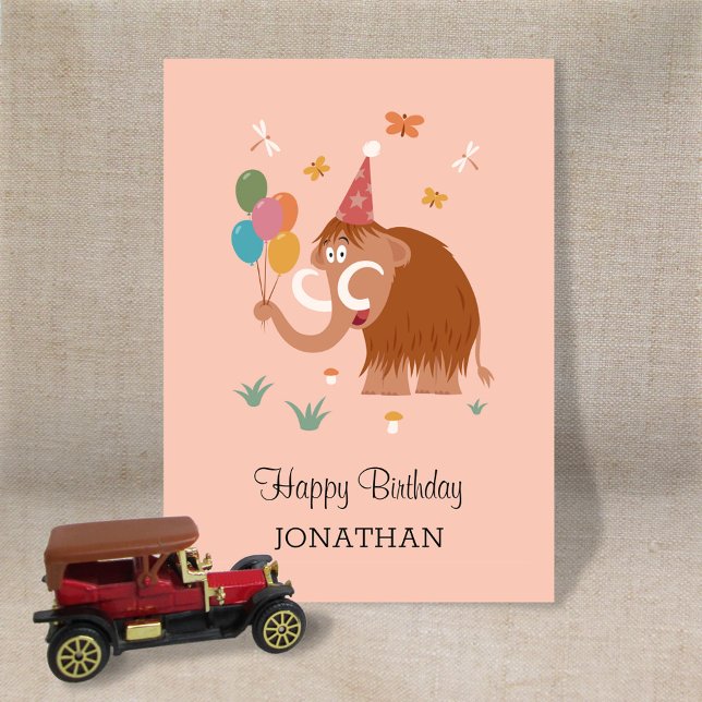 Happy Birthday Hat Cartoon Mammoth Balloons Card (Creator Uploaded)
