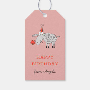 Happy Birthday Hat Cute Cartoon Sheep Flower Gift Tags