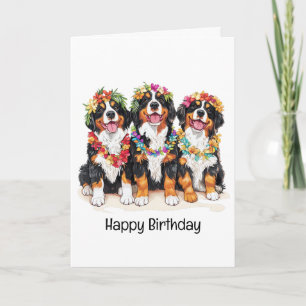 Happy Birthday Hawaiian Bernese Mountain Dogs Card