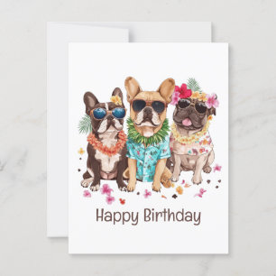 Happy Birthday Hawaiian French Bulldogs Flower Lei Postcard