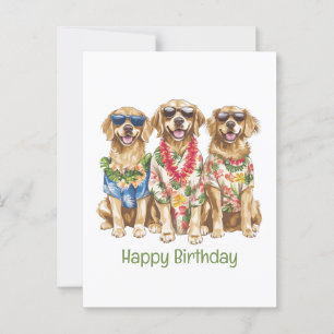 Happy Birthday Hawaiian Golden Retriever Dogs Postcard
