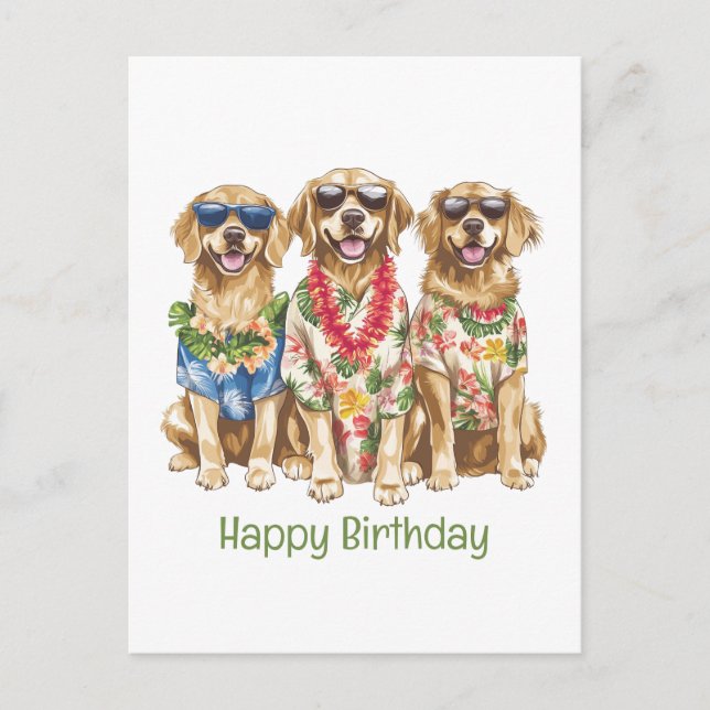 Happy Birthday Hawaiian Golden Retriever Dogs Postcard (Front)