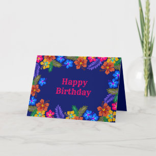 Happy Birthday Hawaiian Hibiscus Flowers Card