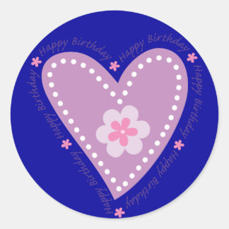 Happy Birthday Heart & Flower Classic Round Sticker