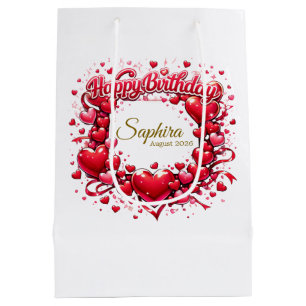 Happy Birthday Heart Frame , [Your Name]! (Custom) Medium Gift Bag