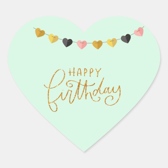 Happy Birthday Heart Mint Colour for Her Sticker (Front)