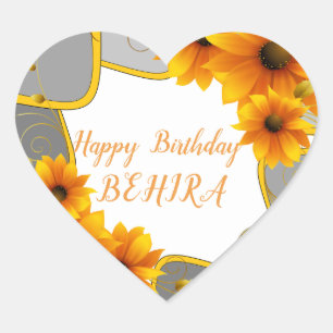 Happy Birthday  heart Sticker sunflowers