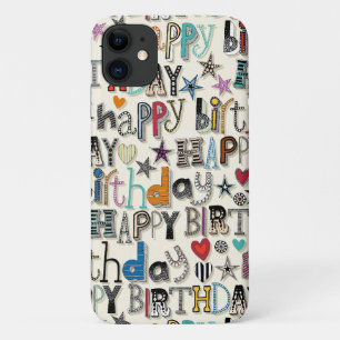happy birthday hearts and stars iPhone 11 case