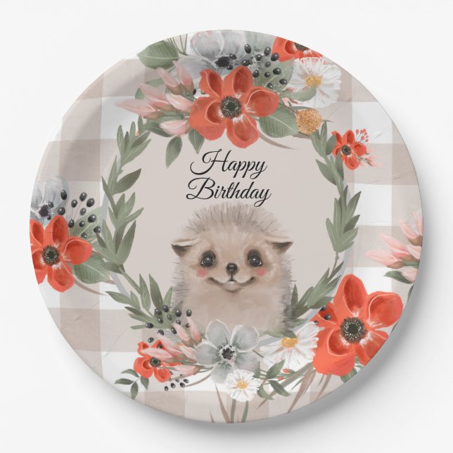 Happy Birthday Hedgehog Paper Plate (Front)