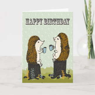 Happy Birthday - Hedgehog Tea Party Greeting Card