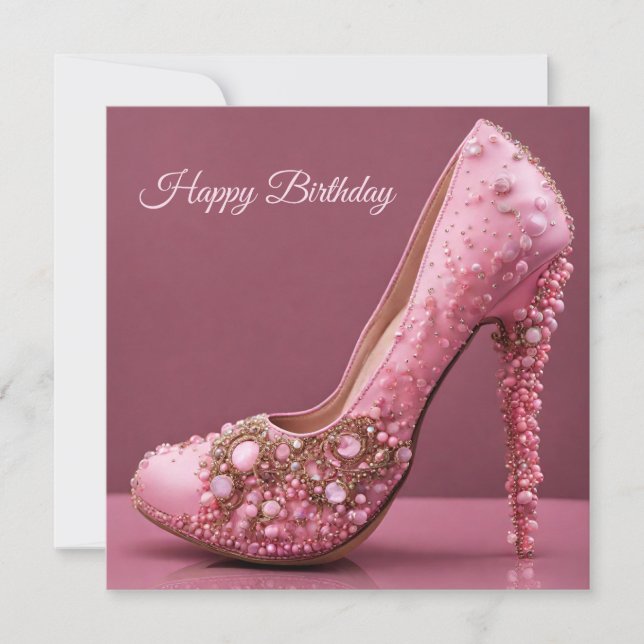 Happy Birthday High Heel Pink Fashion Shoe  Card (Front)
