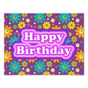 Happy Birthday Hippie Flowers Photo Print