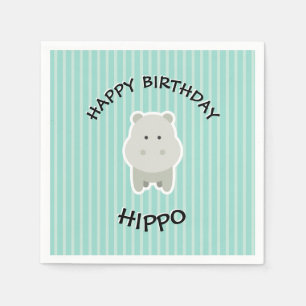 Happy Birthday Hippo Cute Party Animal Napkin