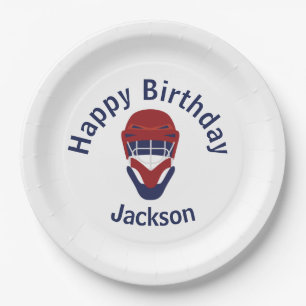 Happy Birthday Hockey Red & Blue Paper Plate
