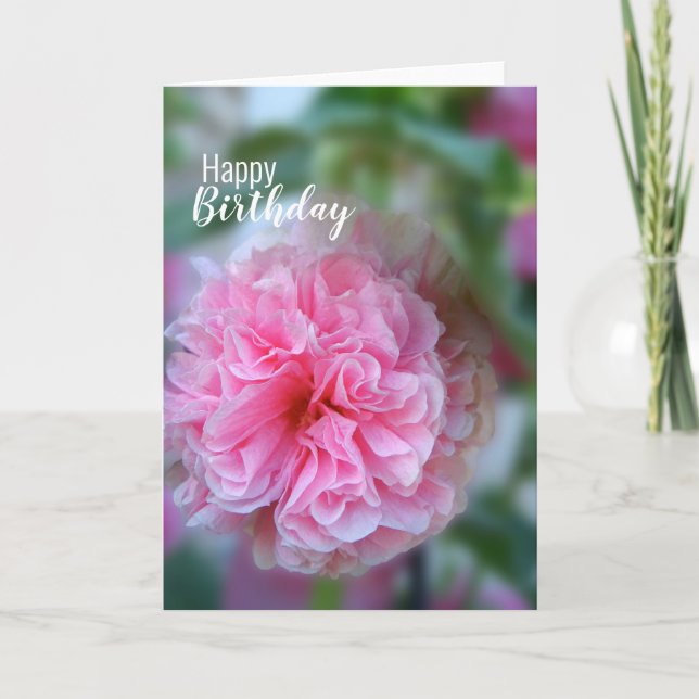 Happy Birthday Hollyhock Floral Photo Card (Front)
