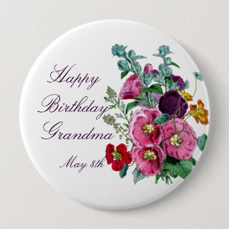 Happy Birthday Hollyhocks 10 Cm Round Badge
