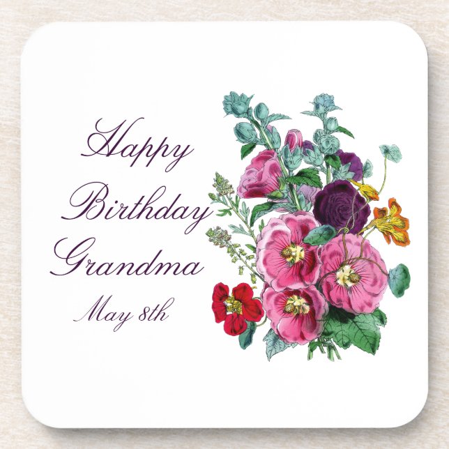 Happy Birthday Hollyhocks  Coaster (Front)