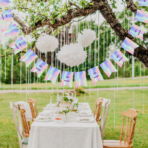 Happy Birthday holographic pink purple Bunting
