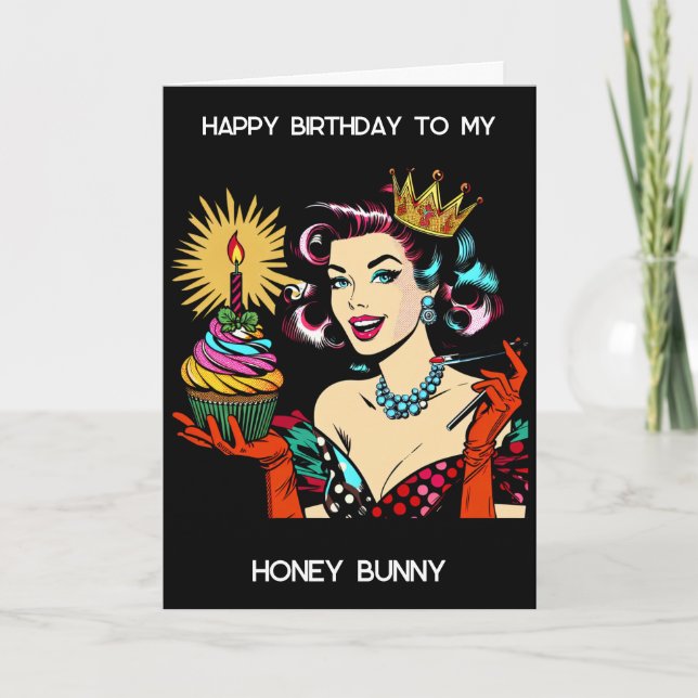 Happy Birthday Honey Bunny | Retro Lady  Card (Front)