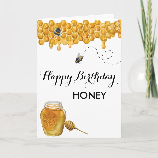 Happy Birthday Honey Watercolor Bee  Card (Front)