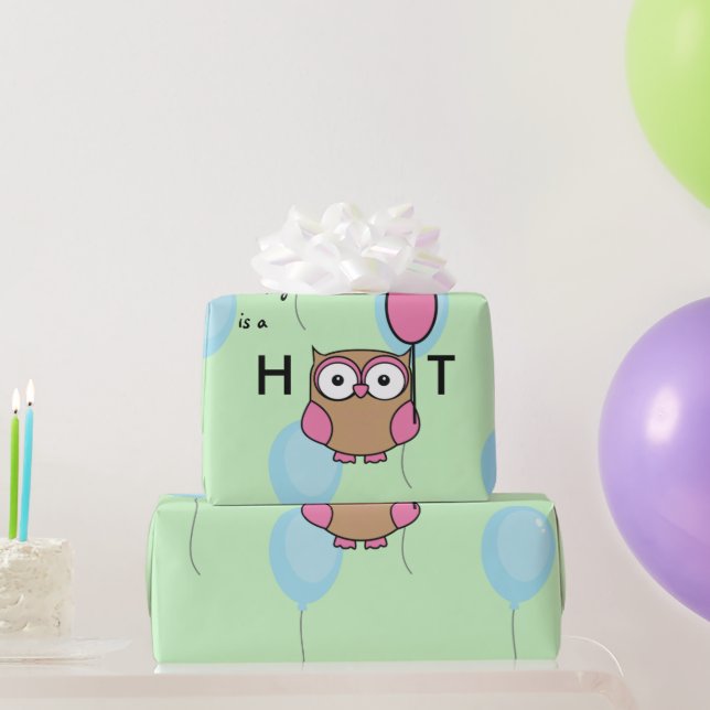 Happy Birthday Hoot Owl with Balloons Wrapping Paper (Party Gifts)