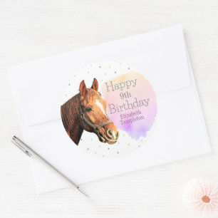 Happy Birthday Horse Back Riding Pretty Animal Kid Classic Round Sticker